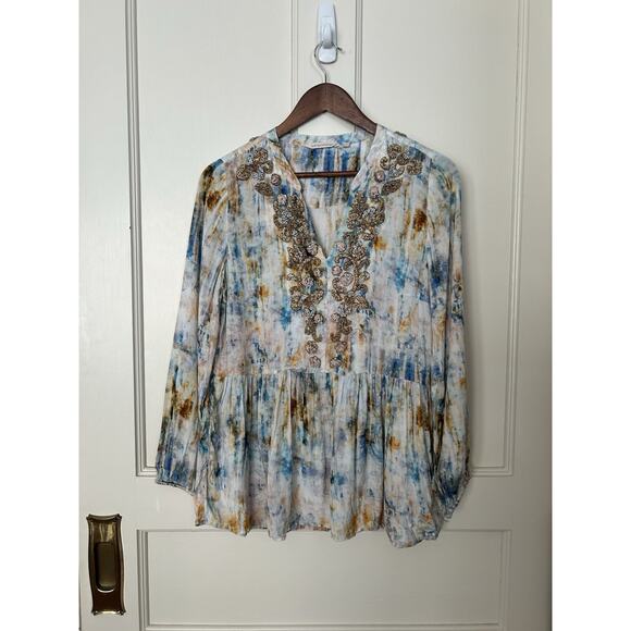 Soft Surroundings Tops - Soft Surroundings Embroidered Applique Color Splash Blouse Womens Size XS Blue
